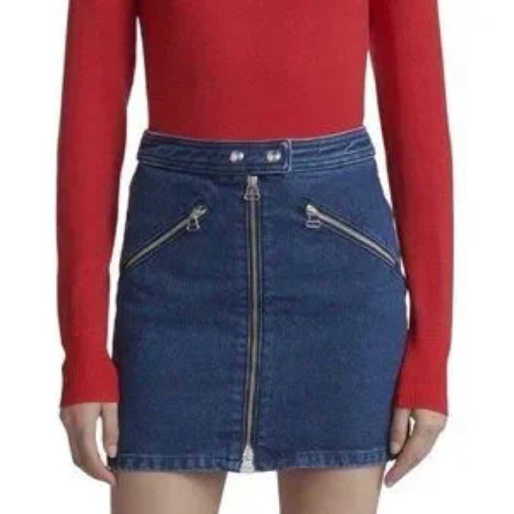 Rag & Bone Full Front Zipper Short Blue Denim Jean Racer Mini Skirt size 26